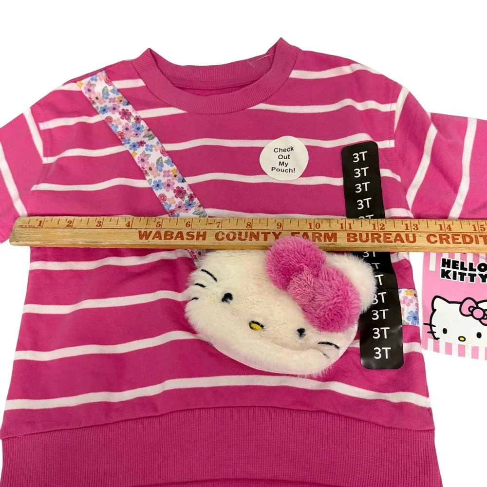 Hello Kitty Sanrio‎ Toddler Girls 3T Pink Striped Sweatshirt Floral Shorts Set